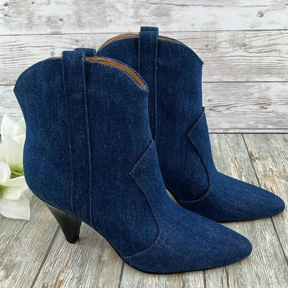 Marc Fisher Carissa Denim Western Bootie Boots Shoes Size 7.5